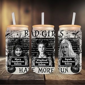 16 oz Hocus Pocus beer glass w/lid & straw